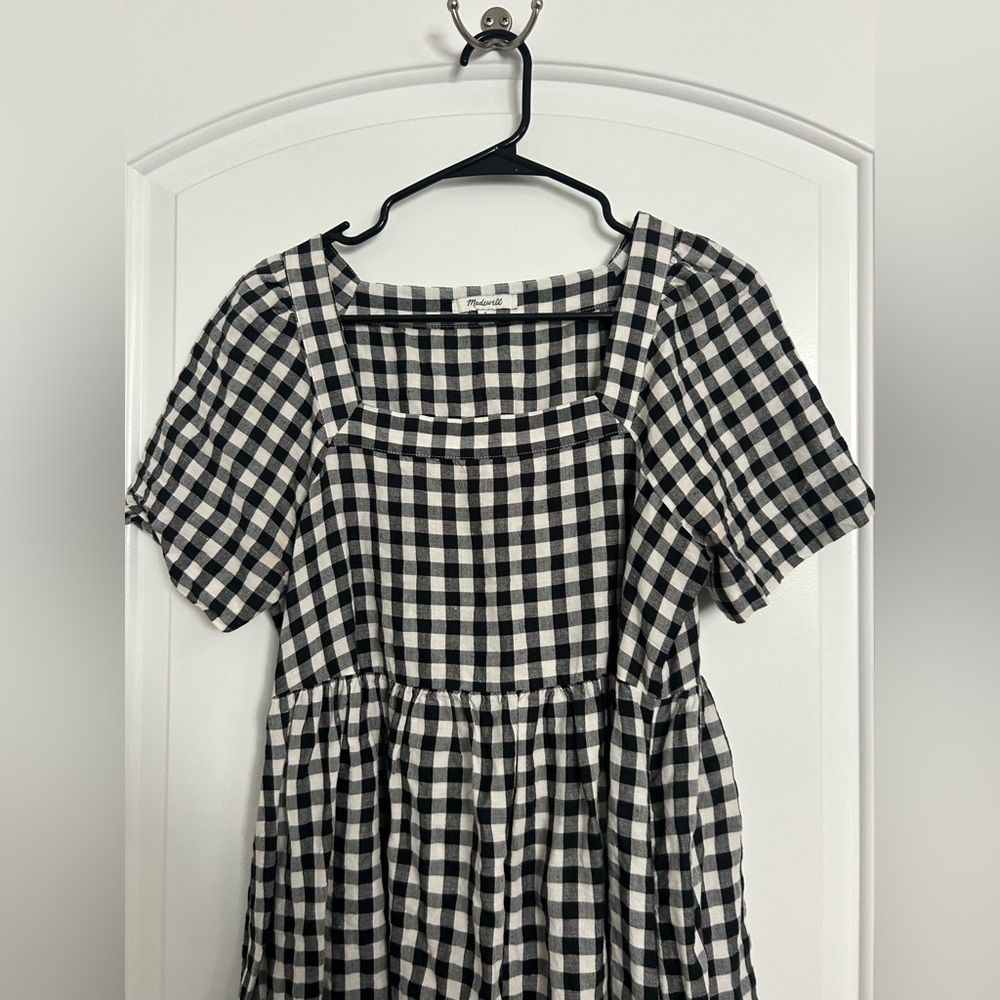 Madewell Women Linen Blend Allie Mini Dress in Gingham Check size small preppy - Picture 4 of 15